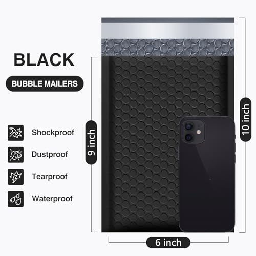 UCGOU Bubble Mailers 6x10" Black Usable Size 6x9" Padded Envelopes 50 Pack - color: Black, size: 6x10" 50PC