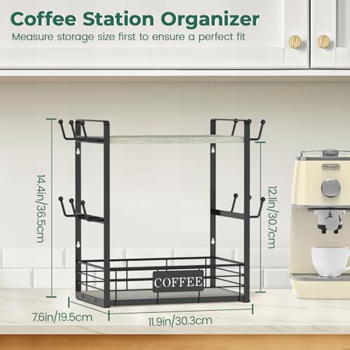 EsLuker.ly Coffee Mug Cup Holder Tree Bar Station Organizer, 2 Tier Light Grey - color: Light Grey + Black