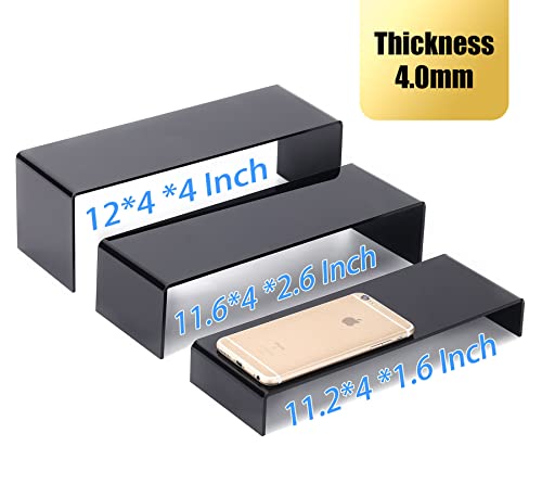 ANDGOO 6Pcs Black Large Acrylic Risers, 2 Set(11.2”L-11.6”L-12”L) - color: Black, size: 6Pcs (11.2”L~11.6”L~12”L)