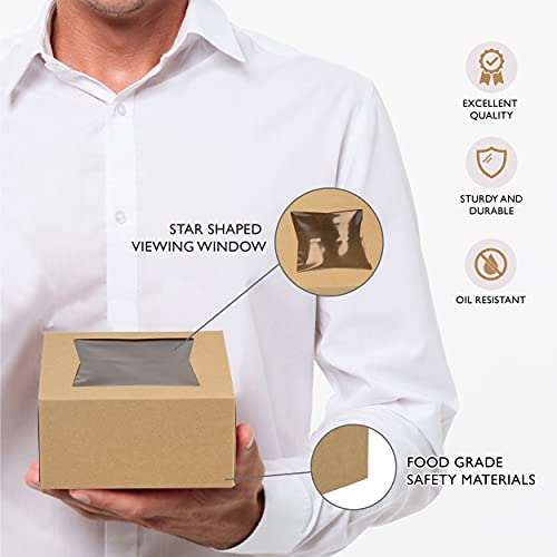 Fit Meal Prep 25 Pack Bakery Boxes with Window 6x6x3 Kraft Cake Box Cardboard Bakery Packaging for Cupcake, Cookies and Pastry, Auto-Popup Treat Box Charcuterie Box for Valentine's Day, Christmas - color: Brown
