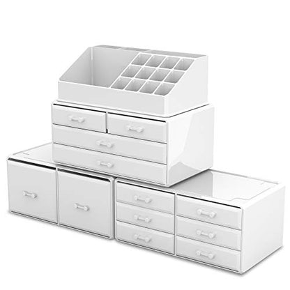 Readaeer Makeup Cosmetic Organizer Storage Drawers Display Boxes Case with 12 Drawers (White) - color: White