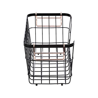 Amazon Basics Stackable Metal Wire Rectangular Storage Baskets for Kitchen, Bathroom or Pantry Organizing, 2 Count, Black - size: (Pack of 1)