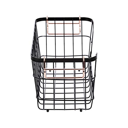Amazon Basics Stackable Metal Wire Rectangular Storage Baskets for Kitchen, Bathroom or Pantry Organizing, 2 Count, Black (Pack of 4) - size: Pack of 4