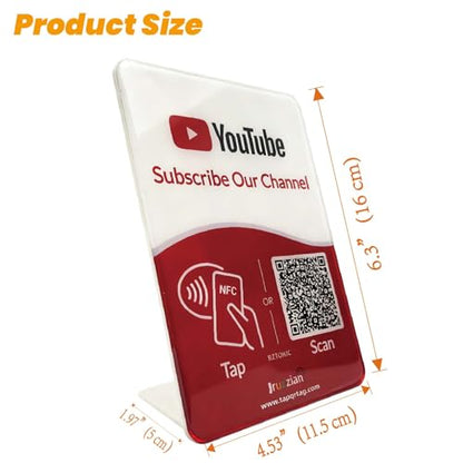Follow Us Sign for YouTube– NFC QR Code YouTube Channel Stand, Reusable Tap or Scan, No App or Fees, Easy Setup, YouTube Subscribe Sign to Boost Subscribers, Counter Display - size: Standard, style: Youtube