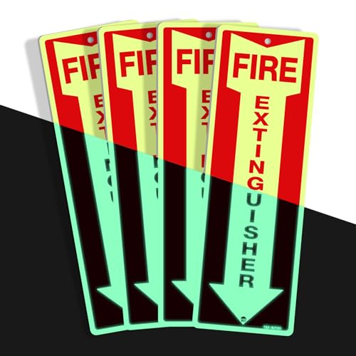 T&R Fire Extinguisher Metal Sign - 4 Pack - 12"x4" .040 Rust Free Heavy Aluminum Glow-In-The-Dark, Waterproof, Weatherproof and Fade Resistant, 2 pre-drilled holes, Easy to Install Indoors and Outdoors - color: 12" x 4" - 4 Pack - Glow-In-The-Dark