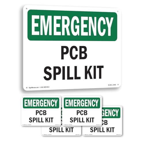PCB Spill Kit OSHA Emergency Aluminum Sign 24 Inch x 18 Inch - 5 Pack - color: Aluminum, size: 5 Pack of 24" x 18"