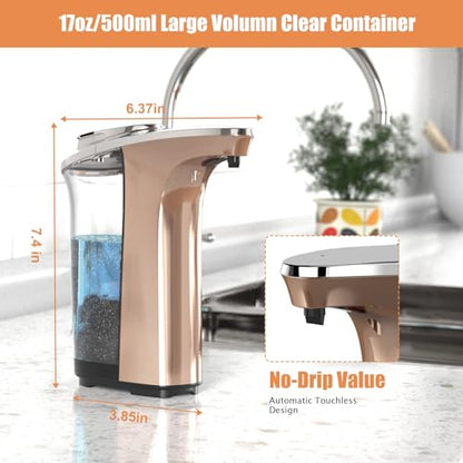 Automatic Soap Dispenser, 17oz Touchless Liquid Dish Soap Dispenser Kitchen - color: Rose Gold