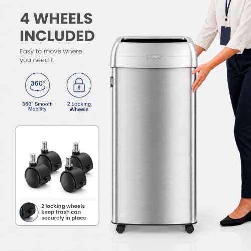 iTouchless 30G Commercial Trash Can with Wheels | Open Top Stainless Steel - color: Silver, 30 Gal