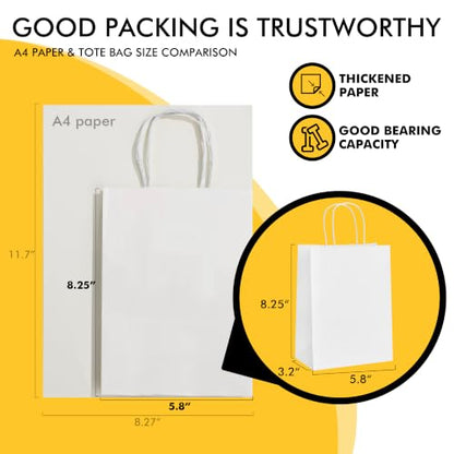 RACETOP Small White Gift Paper Bags 50 Pack 5.8x3.2x8.25 in with Handles - color: White, size: 1 Count (Pack of 50)