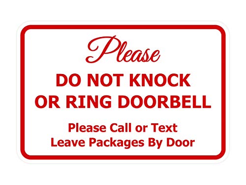 Signs ByLITA Classic Framed Please Do Not Knock Or Ring Doorbell Wall or Door Sign - Easy Installation | Mail Delivery Instruction | Do Not Disturb (White/Red) - Small 1 Pack - color: White/Red, size: 4 x 6" - Small (1 Pack)