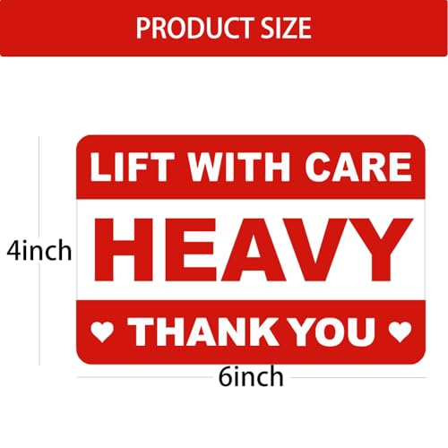 100 Pcs Caution Heavy Stickers 4×6 inch Red Heavy Lift with Care Shipping Stickers Shipping Label for Package Shipping