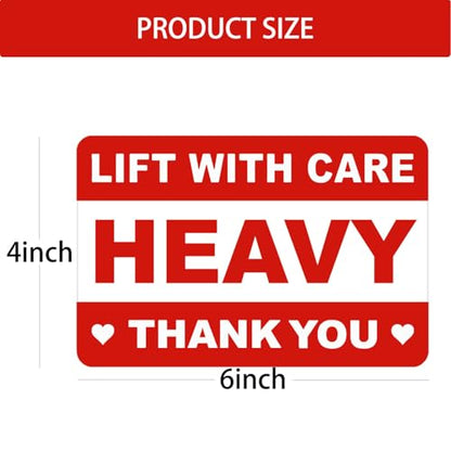 100 Pcs Caution Heavy Stickers 4×6 inch Red Heavy Lift with Care Shipping Stickers Shipping Label for Package Shipping