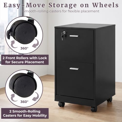 Lavish Home 2-Drawer Wooden File Cabinet with Lock, Black, 16” x 27” - color: Black, style: Silver Hardware