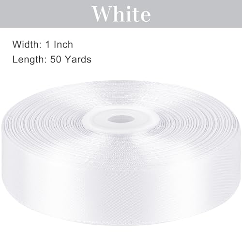 White Satin Ribbon, 1 Inch, 50 Yards - color: white
