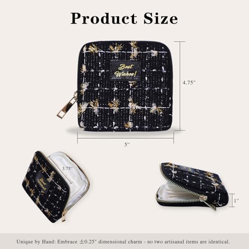 Stratalife Small Travel Jewelry Case, Qulited Storgae Pouch - color: Quilted Black-Gold