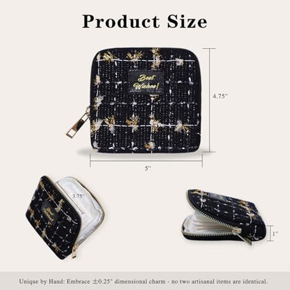 Stratalife Small Travel Jewelry Case, Qulited Storgae Pouch - color: Quilted Black-Gold