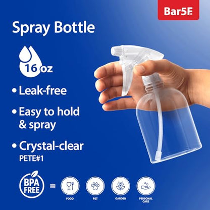 Bar5F Empty Clear Spray Bottle, 16 Oz, Pack of 3