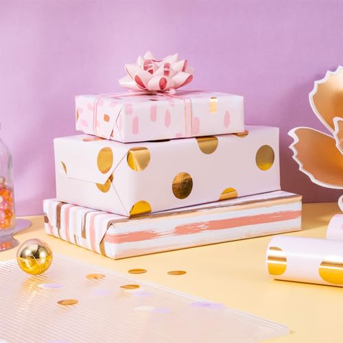 LeZakaa Pink Wrapping Paper Roll, Pink Metallic Gold Foil Polka Dot Gift Wrap Paper for Christmas, Birthday, Baby Shower, Wedding, Valentines, Mini Roll 17 in x 9.8 ft - color: Z-Gold Dots, size: 17" X 9.8 ft
