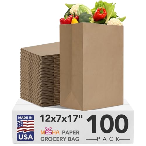 MESHA Paper Grocery Bags 12 x 7 x 17 Inches 100 Pack Bulk 60 Lbs Basis - size: 12"x7"x17" 100PACK