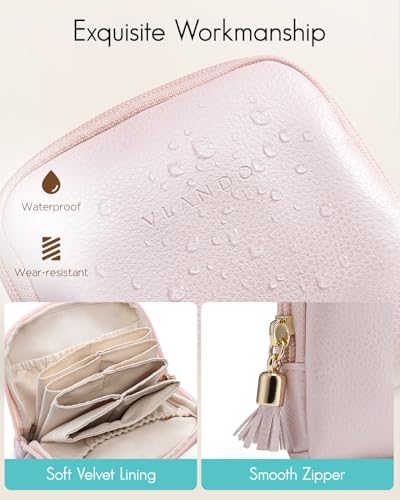 VLANDO Small Travel Jewelry Case,Velvet Pouch Bags with Zipper,Pearl Pink - color: B.Pearl Pink