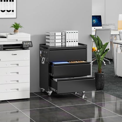 35.5" Rolling Tool Cabinet with 3 Drawers and Side Pegboards - color: Black, size: 18.1"D x 30.3"W x 35.5"H