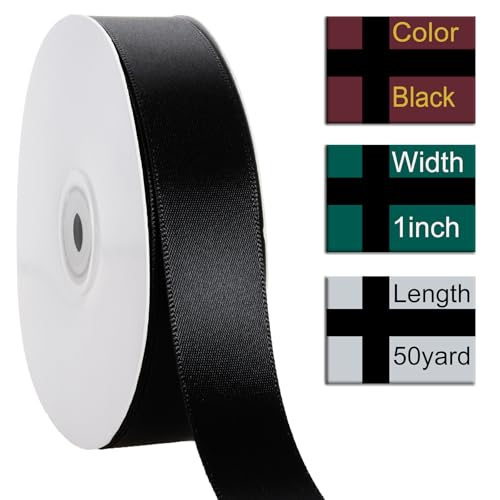 1 Inch Black Ribbon 50Yards – Perfect for Gift Wrapping - color: Black, size: 1"