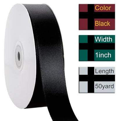 1 Inch Black Ribbon 50Yards – Perfect for Gift Wrapping - color: Black, size: 1"