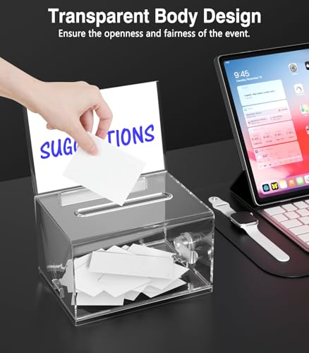 MoKo Clear Acrylic Donation Box with Lock and Sign Holder - color: Clear