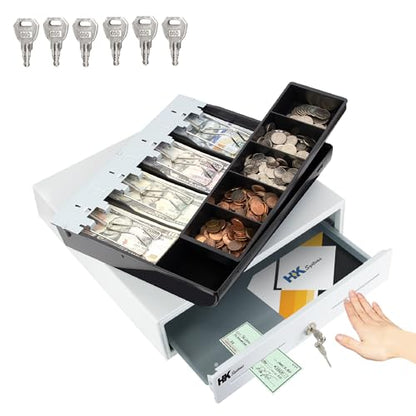 HK SYSTEMS 13inch Heavy Duty Manual Push-Open Cash Drawer with 4Bill/5Coin, Removable Till, Two Medial Slots, White - color: 2. White, size: 1. 13inch PUSH (MANUAL)