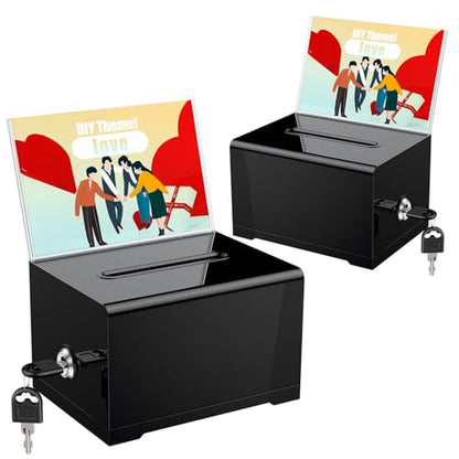 Uniclife 2 Pack 6.2"x 4.7" x 4" Black Acrylic Donation Box with Lock - color: Black, size: 2 Pack