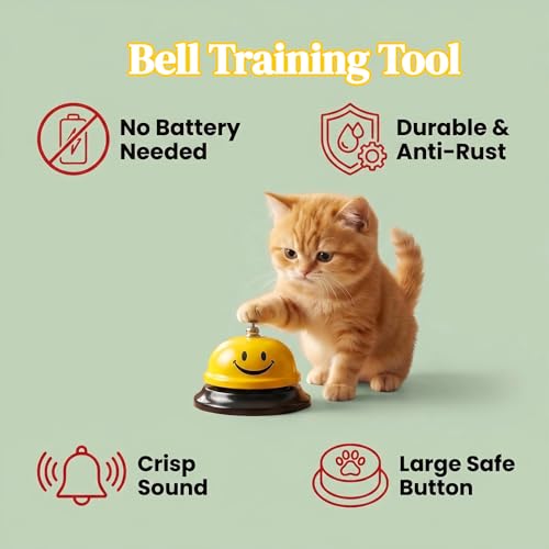 Stainless Steel Service Bell 3.35", Loud Clear Ringing Desk Call Bell for Restaurant Hotel School, Non-Slip Base, No Battery Needed for Dog Training Yellow