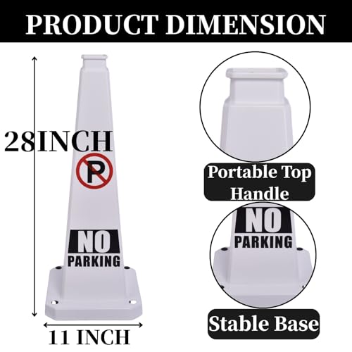 BESEA No Parking Cones 3 Pack, 28 Inch Heavy Duty Weighted Parking Cones - color: White, size: 28INCH With Caution Sign