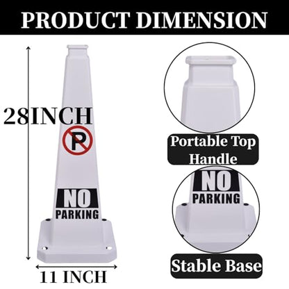 BESEA No Parking Cones 3 Pack, 28 Inch Heavy Duty Weighted Parking Cones - color: White, size: 28INCH With Caution Sign