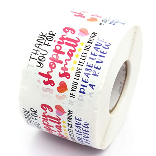 Thank You for Shopping Small Stickers,Thank You Please Leave A Review Stickers for Small Business Mailing Envelopes Shipping Package Packing,500 Labels Per Roll - color: Thank You for Shopping Small