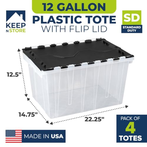 12 Gallon Clear Storage Tote with Flip Lid, Standard Duty, Pack of 4 - style: Pack of 4