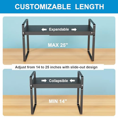 Expandable Cabinet Shelf Organizer, 9 Inch Deep, Black, 2 Pack - color: Black, size: 9" Deep | 2-Pack