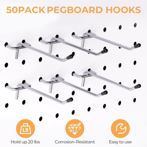 INCLY 50 Pack Pegboard Hooks, 4 Inch Metal Peg Board Hooks Accessories - color: Silver, size: 4 Inch