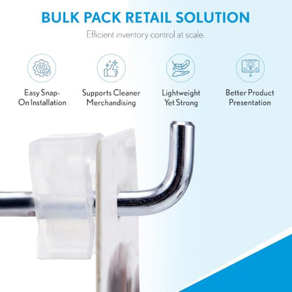 Clip Strip Inventory Control Clips, 100 Pack, Peg Hook Product Stoppers, Fit .15" to .25" Diam. Plastic or Metal Hooks, Inexpensive Product Display Control, Pegboard Accessories, Corp.