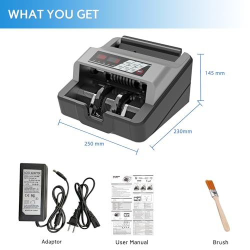 Money Counter - Advanced UV/MG Counterfeit Detection, Fast & Accurate Dollar Bill Counting, 1,300 Bills/Min, User-Friendly, Durable 24/7 Operation, 2-Year Warranty, Black & Gray