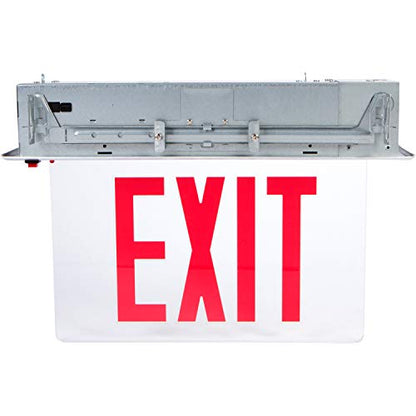 Morris Products LED Exit Sign - Recessed Mount Edge - Red on Clear Panel, Anodized Aluminum Housing - Compact, Low-Profile Design - Single Sided Legend - Energy Efficient, High Output - 1 Count - color: Red on Clear (Aluminum Housing), size: Single Sided