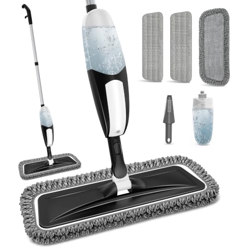 Spray Mop for Floor Cleaning: Microfiber Wet Dry Mops with 3 Washable Pads - color: Black