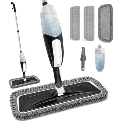 Spray Mop for Floor Cleaning: Microfiber Wet Dry Mops with 3 Washable Pads - color: Black