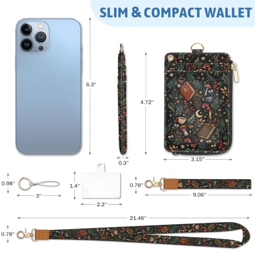 Piefly Book Mushroom Lanyard Wallet ID Badge Holder, Small RFID Keychain - color: Botanical Magical Book