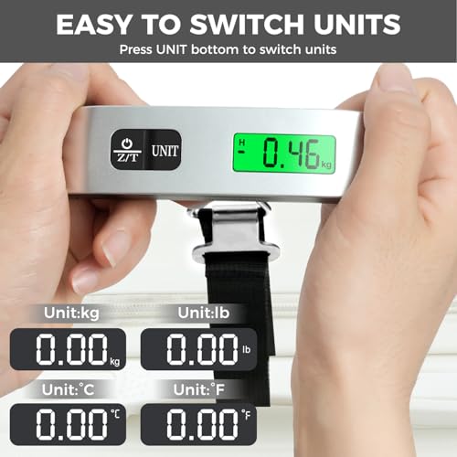 BAGAIL Digital Luggage Scale, 110lbs Hanging Baggage Scale with Backlit LCD Display, Portable Suitcase Weighing Scale, Travel Luggage Weight Scale with Hook, Strong Straps for Travelers - color: 2 * Ash Silver
