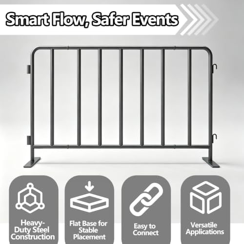 2-Pack 5 ft Steel Crowd Control Barriers, Interlocking Safety Barricades, Galvanized Queue Barriers for Pedestrian Traffic and Construction, Grey