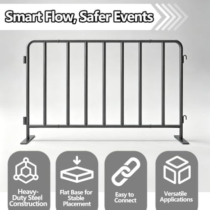 2-Pack 5 ft Steel Crowd Control Barriers, Interlocking Safety Barricades, Galvanized Queue Barriers for Pedestrian Traffic and Construction, Grey
