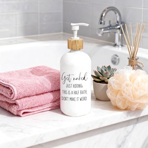 Get Naked Bathroom Decor Glass Soap Dispenser, Funny Hand Soap Dispenser for Bathroom, Sarcastic Humor Refillable Handsoap Pump Bottle for Washroom Restroom Countertop