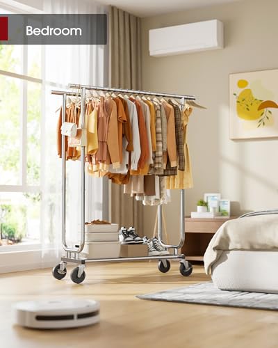 Sakugi Stainless Steel Double Rod Clothes Rack, 43.5x16.5x65.9, Black - color: Silver, size: 43.5" x 16.5" x 65.9"(2 Rods)