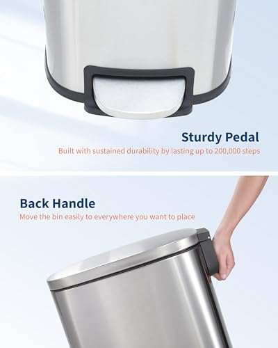 13 Gallon Stainless Steel Indoor Recycling Bin – Removable Inner Bucket, Soft-Close Step Pedal Lid, Fingerprint Resistant, Narrow Trash Can for Kitchen, Bathroom, Office - color: Silver