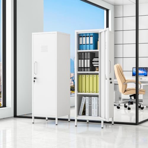 pozdeg 47.24" White Lockable Small Metal Storage Locker - color: White, size: 14.96"D x 14.88"W x 47.24"H